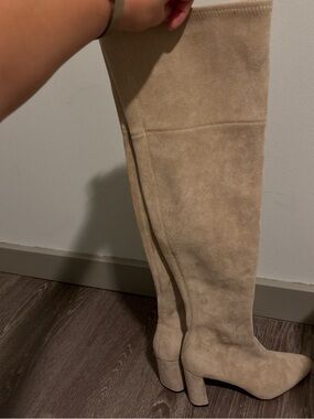 Jeffrey Campbell Beige Suede Over-the-Knee Block Heel Boots